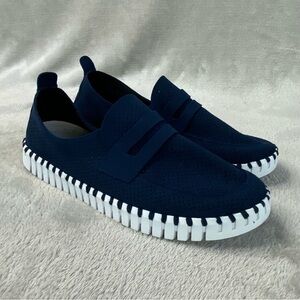 Ilse Jacobsen Navy Loafers with White Sole, Size 9